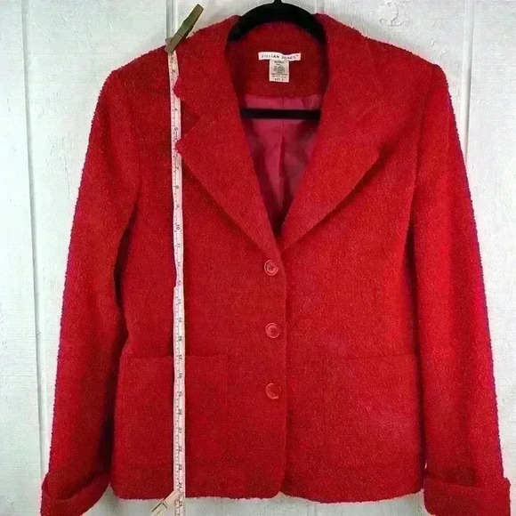 Jillian Jones Women’s Size 6 Red Boucle 3 Button 1-pocket Single Breasted Blazer - Picture 1 of 10